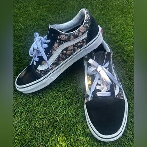 Vans Black and Floral Patterned Shoes